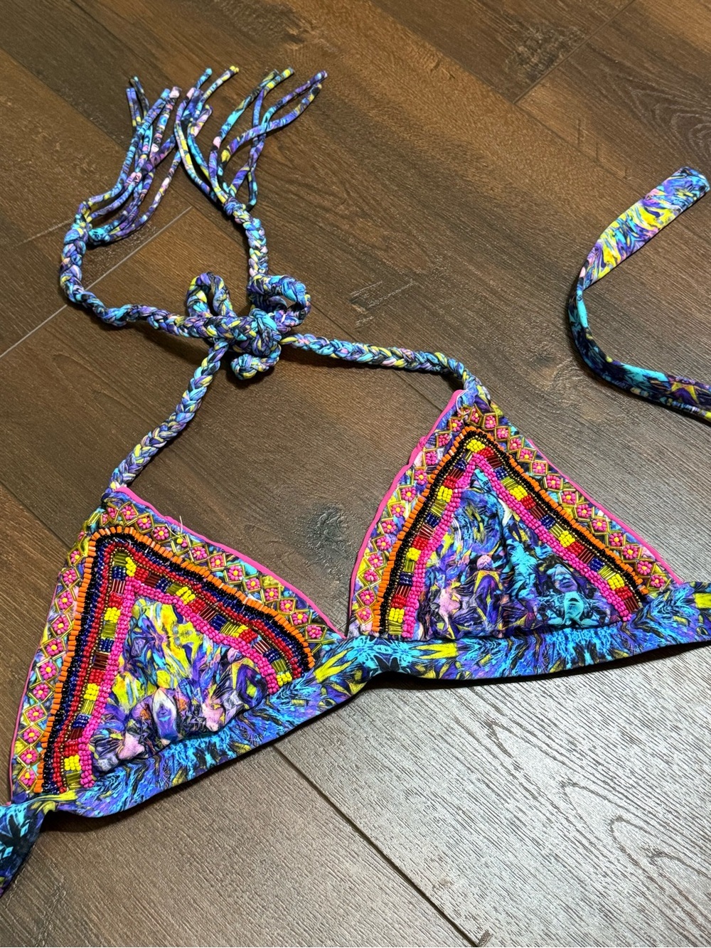 AQUAROMA Multicolored Beaded Triangle Bikini Top